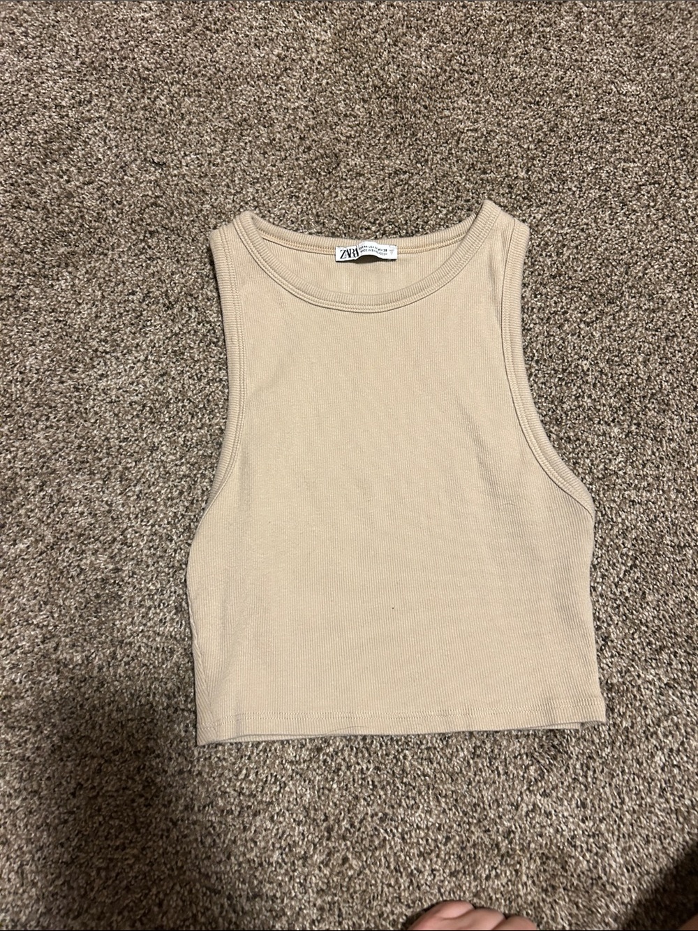 Zara Neutral Ribbed High-Neck Crop Tank